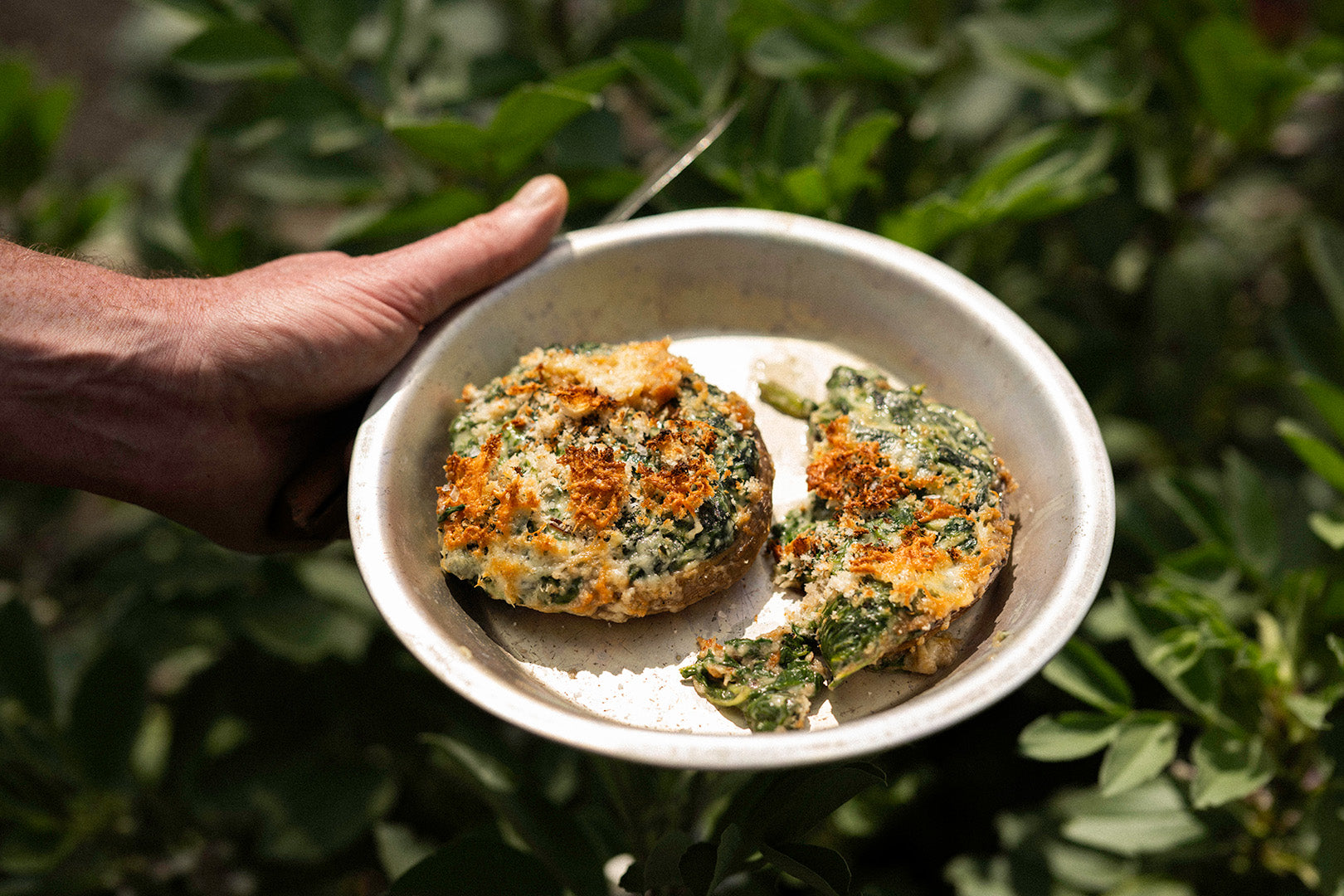 Baked Mushrooms with Creamed Spinach, Thyme and Cheddar
