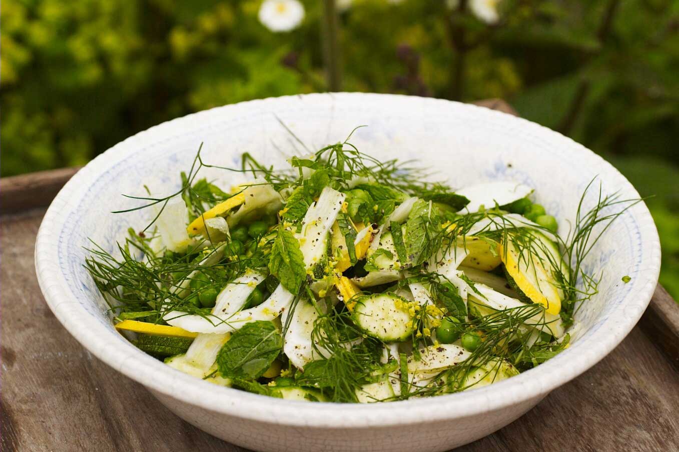 Gill Meller: Raw Courgettes with Fennel, Pea, Mint, Dill and Lemon