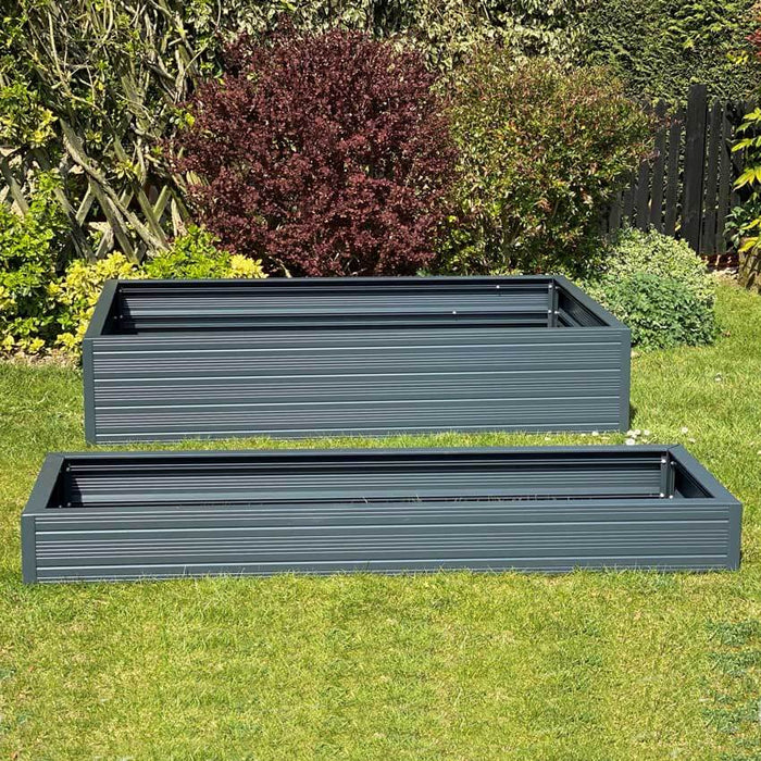Single and double tier raised bed in garden